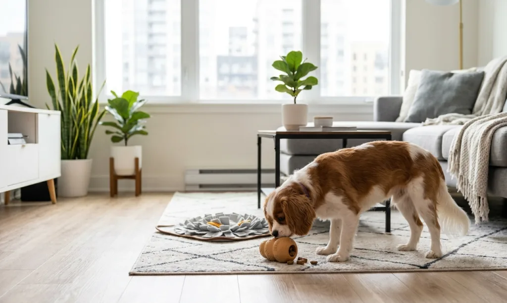 Guía de enriquecimiento ambiental para reducir la ansiedad en perros de departamento